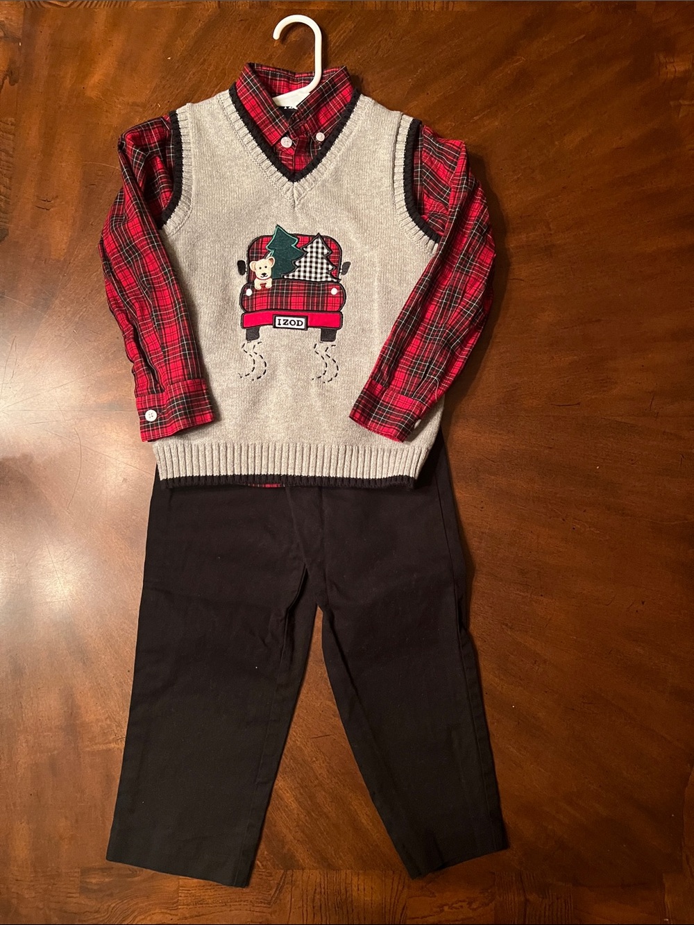 Izod Red Plaid Shirt with Gray Knit Vest